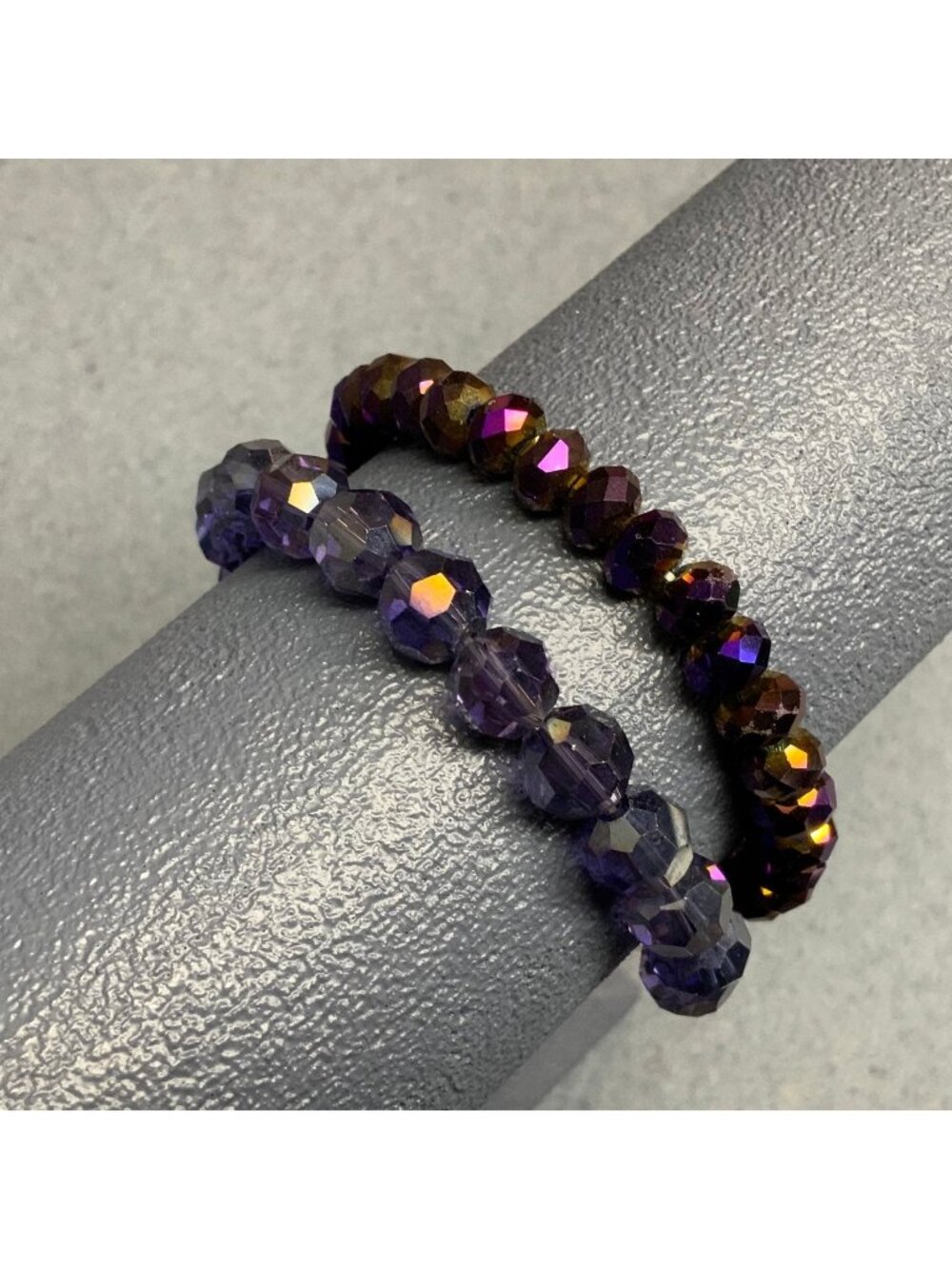 Stretch Bracelet Lot Iridescent Purple Faceted Beads Translucent Opaque Retro